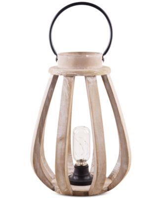 Home Essentials - LED Wood Hurricane Lantern