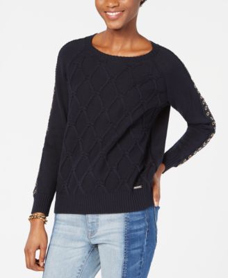 Tommy Hilfiger - Cable-Knit Grommet-Sleeve Sweater