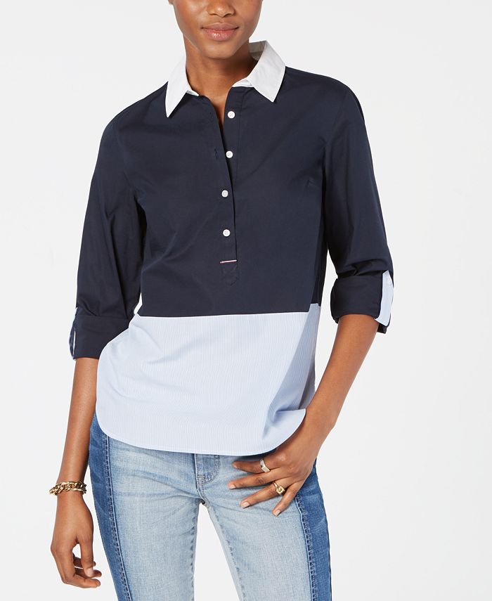 Tommy Hilfiger Cotton Colorblocked Utility Shirt, Created for Macy's ...