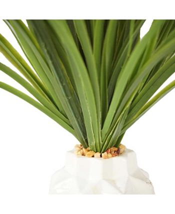 Vintage Home - Artificial Faux Plastic 26" Tall Green Grass In White Ceramic Vase