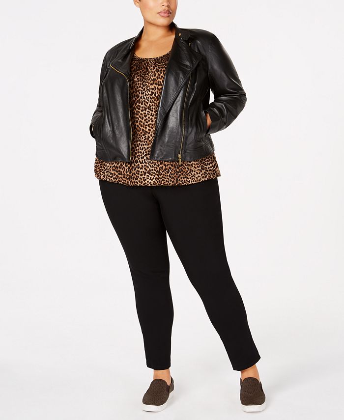 Michael Kors Plus Size Leather Moto Jacket & Reviews - Jackets & Blazers -  Plus Sizes - Macy's