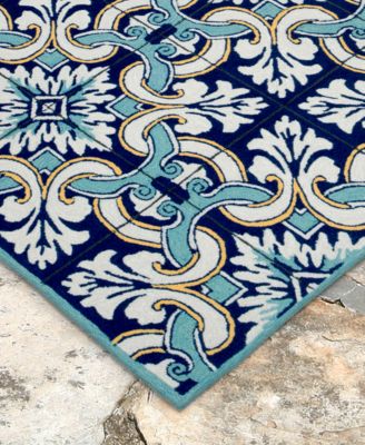 Ravella 2253 Floral Tile Blue 2' x 3' Indoor/Outdoor Area Rug