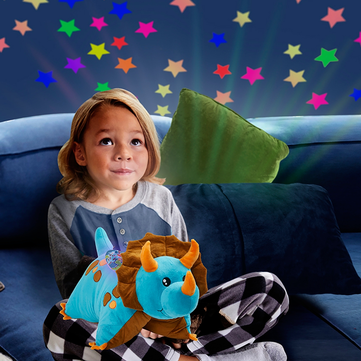 Pillow Pets Dinosaur Plush Sleeptime Lite In Medium Blu