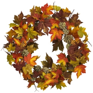 Nearly Natural Maple And Pine Cone Wreath In Multi