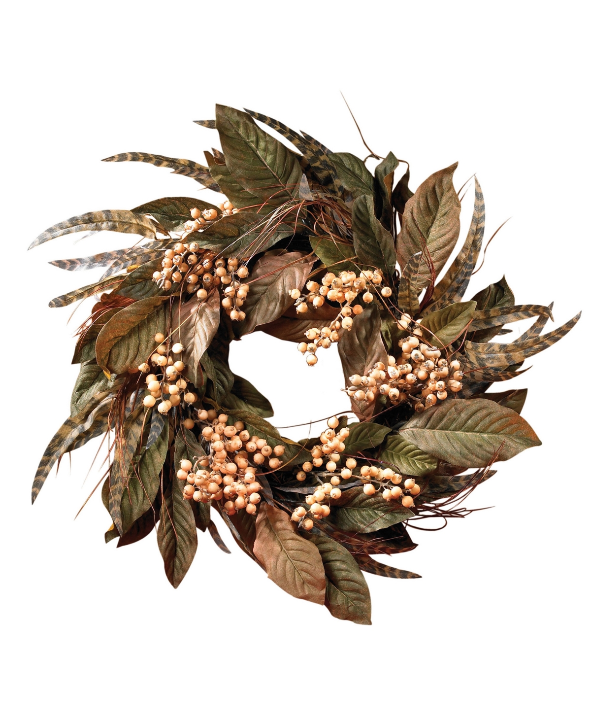 NEARLY NATURAL 24" FEATHER AND BERRY WREATH 