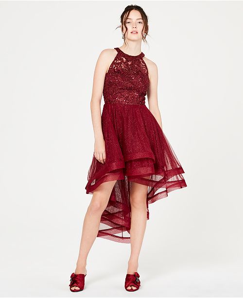 Say Yes to the Prom Juniors&#39; Illusion Embroidered High-Low Gown, Created for Macy&#39;s & Reviews ...