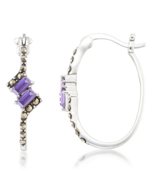 image of Amethyst (1/3 ct. t.w.) & Marcasite Oval Hoops in Sterling Silver
