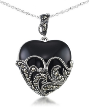 image of Onyx (24 X 24mm) & Marcasite Heart Pendant on 18
