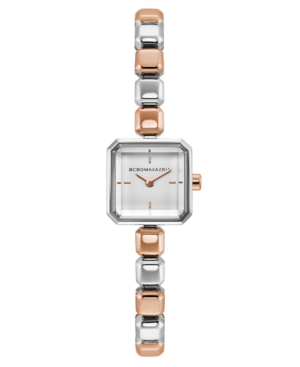 image of Bcbgmaxazria Ladies Two Tone Rose Gold Bracelet Watch with Silver Square Dial, 20mm