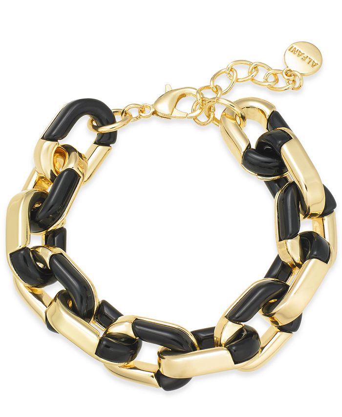 Macy's - Gold-Tone & Black Acrylic Large Link Bracelet
