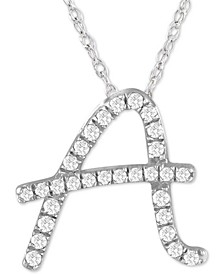 Diamond Initial Pendant Necklace (1/10 ct. t.w.) in Sterling Silver, 16" + 2" Extender