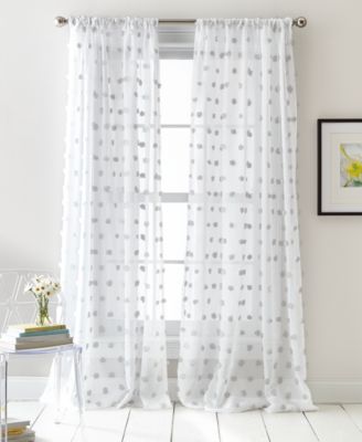 Dkny Ella Pompom Dot Sheer Curtain Set In White
