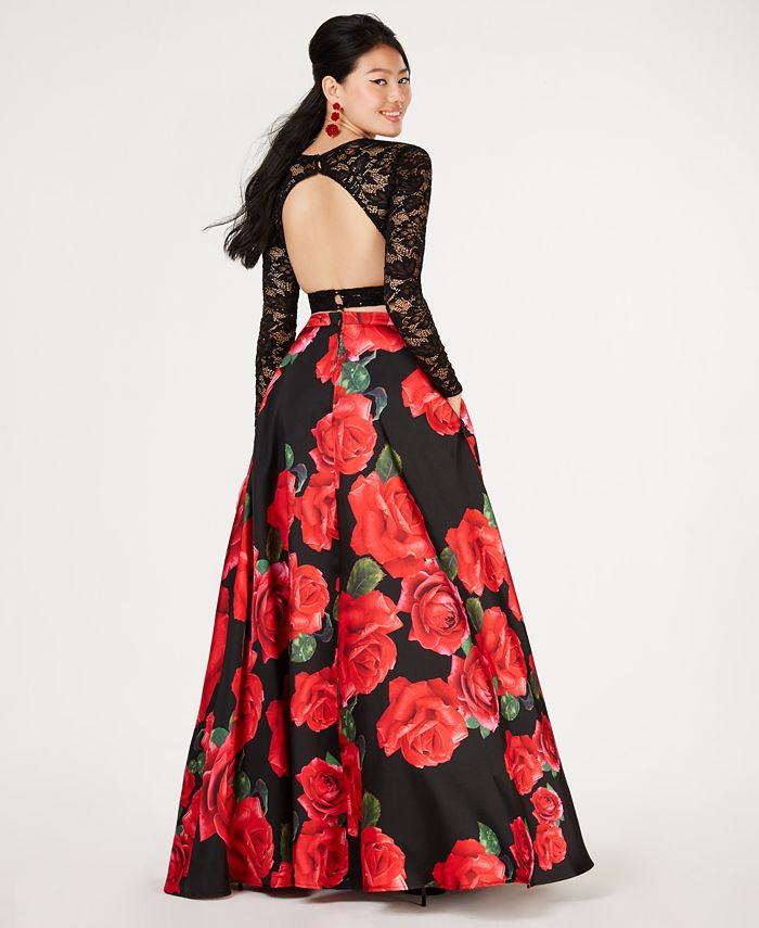 B Darlin Junior's 2 Pc Lace & Floral Print Gown Black Size 9-10 main image 1