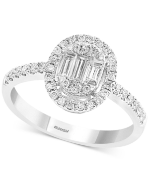 image of Effy Diamond Baguette Halo Diamond Ring (1/2 ct. t.w.) in 14k White Gold