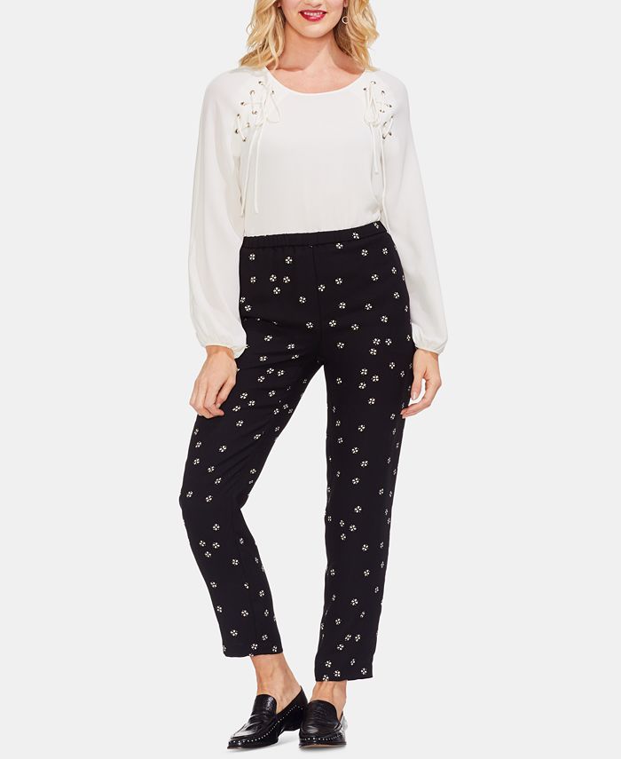 Vince Camuto Plus Paisley-print Pull-on Pants In Rich Black