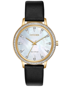 image of Citizen Eco-Drive Women-s Silhouette Black Leather Strap Watch 36mm