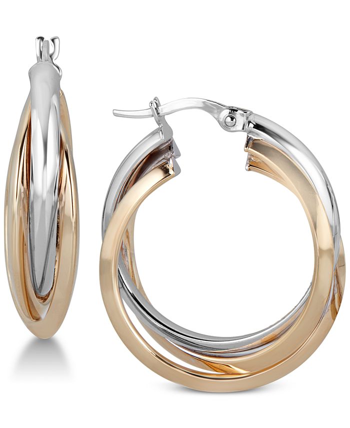 Macy s Two Tone Triple Hoop Earrings in 14k Gold White Gold Macy s