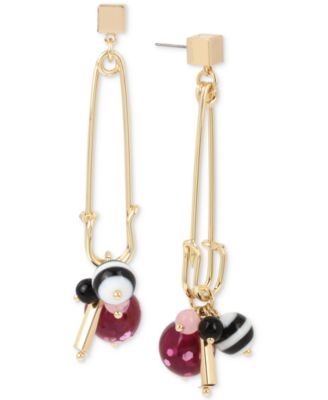 Betsey Johnson - Gold-Tone Multi-Charm Safety Pin Drop Earrings
