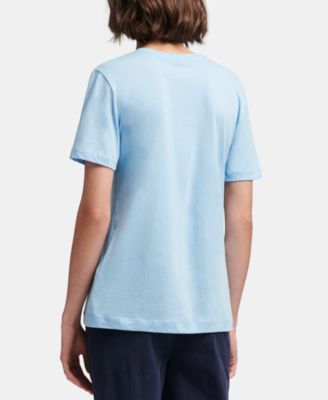 DKNY Damen T-Shirt, Satin-Logo, Kurzarm, Aus Baumwolle-Modal, Lässiger Schnitt