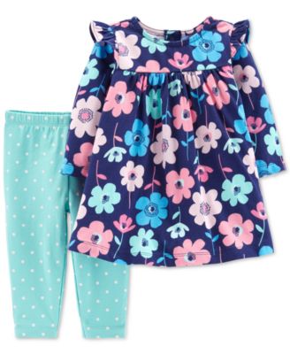 Carter's - Baby Girls 2-Pc. Floral-Print Tunic & Dot-Print Leggings Set