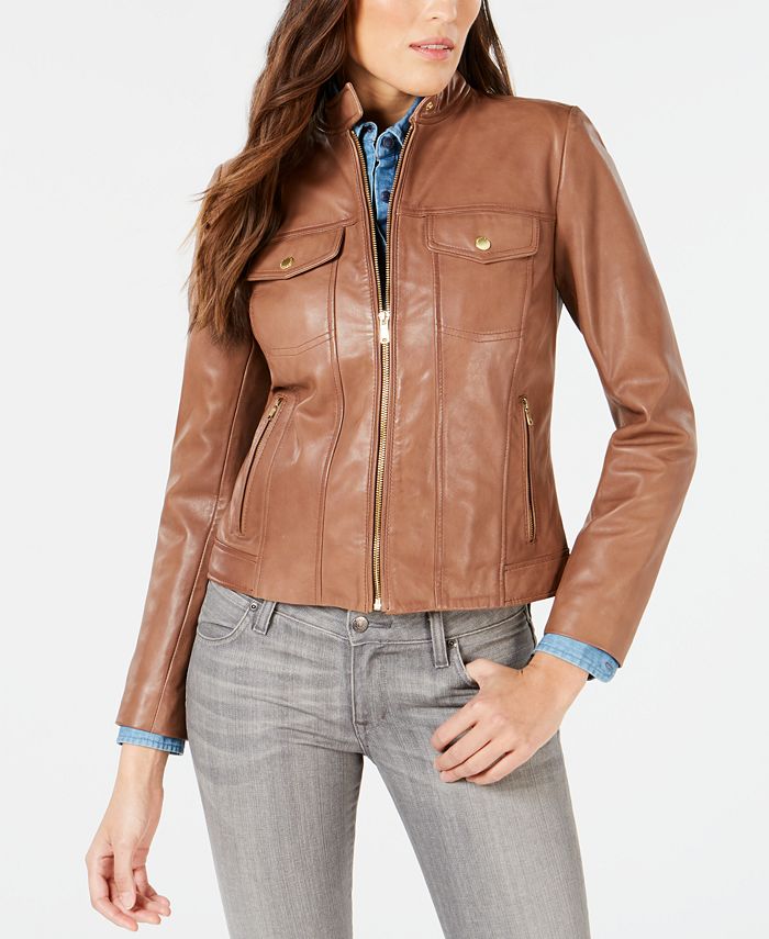 Cole Haan Seamed Leather Jacket - Macy's