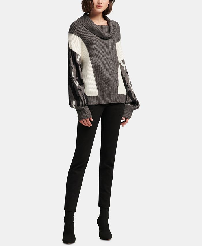 DKNY Cowlneck Colorblocked Sweater - Macy's