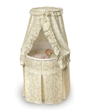 Empress Round Baby Bassinet With Canopy - Ecru Wnd Leaf Print Bedding
