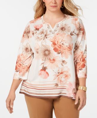 Alfred Dunner - Plus Size Good To Go Embellished Floral-Print Top