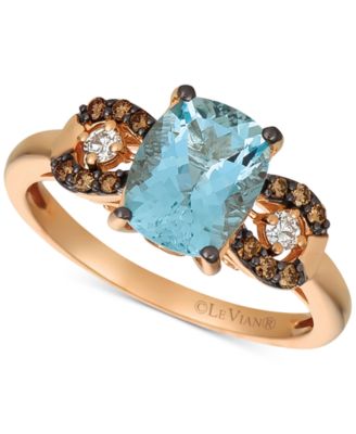 Le Vian - Aquamarine (1-9/10 ct. t.w.), Chocolate Diamond (1/8 ct. t.w.) and Diamond Accent Ring in 14k Rose Gold