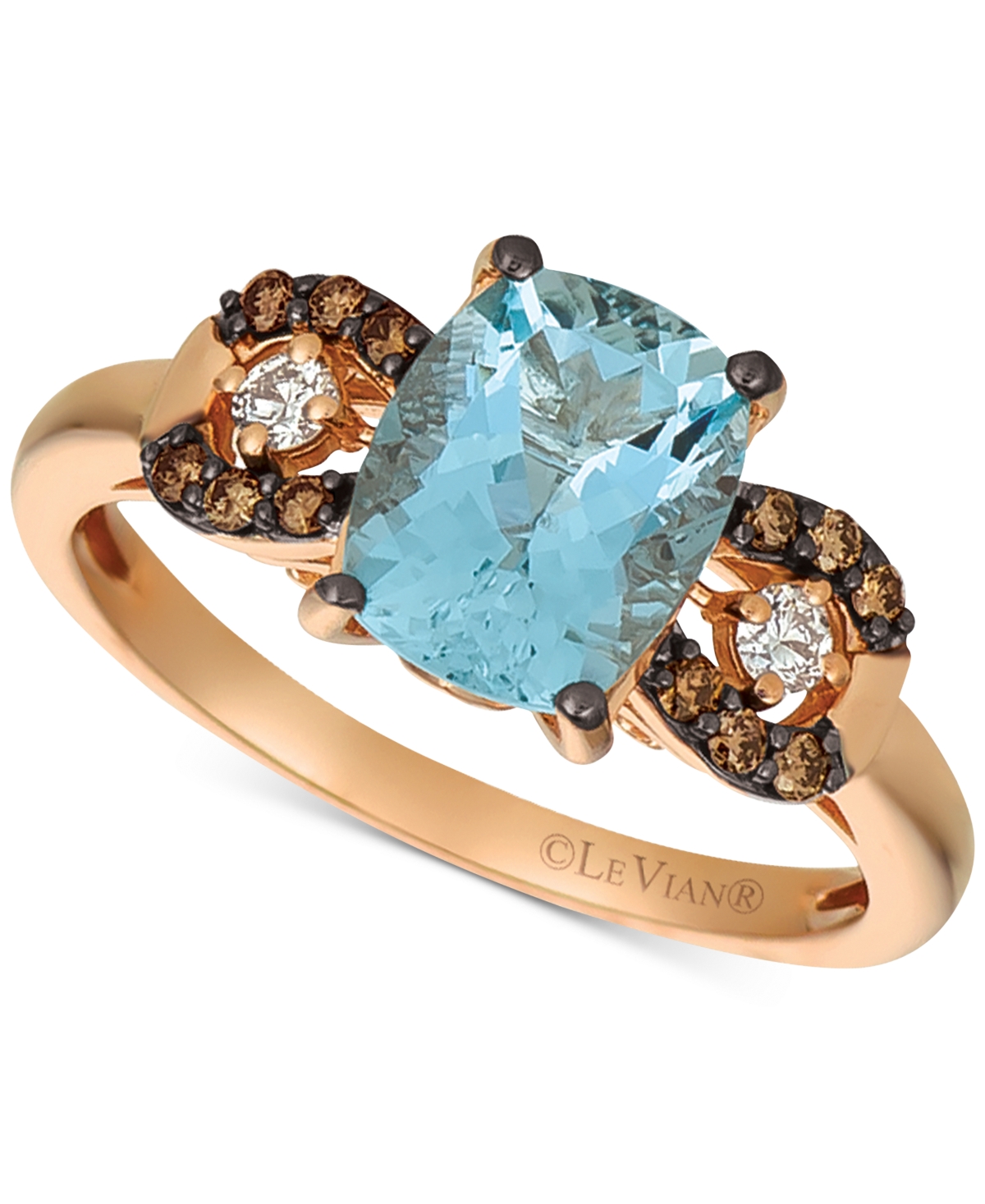 Shop Le Vian Aquamarine (1-9/10 Ct. T.w.), Chocolate Diamond (1/8 Ct. T.w.) And Diamond Accent Ring In 14k Rose G