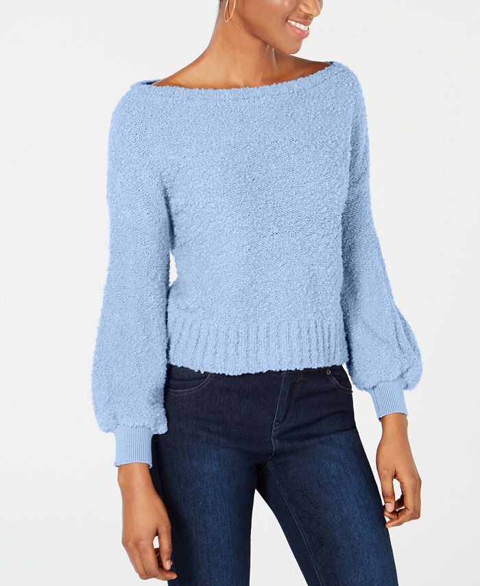 Bar III Bishop-Sleeve Fuzzy Textured Sweater, Created for Macy's - Macy's