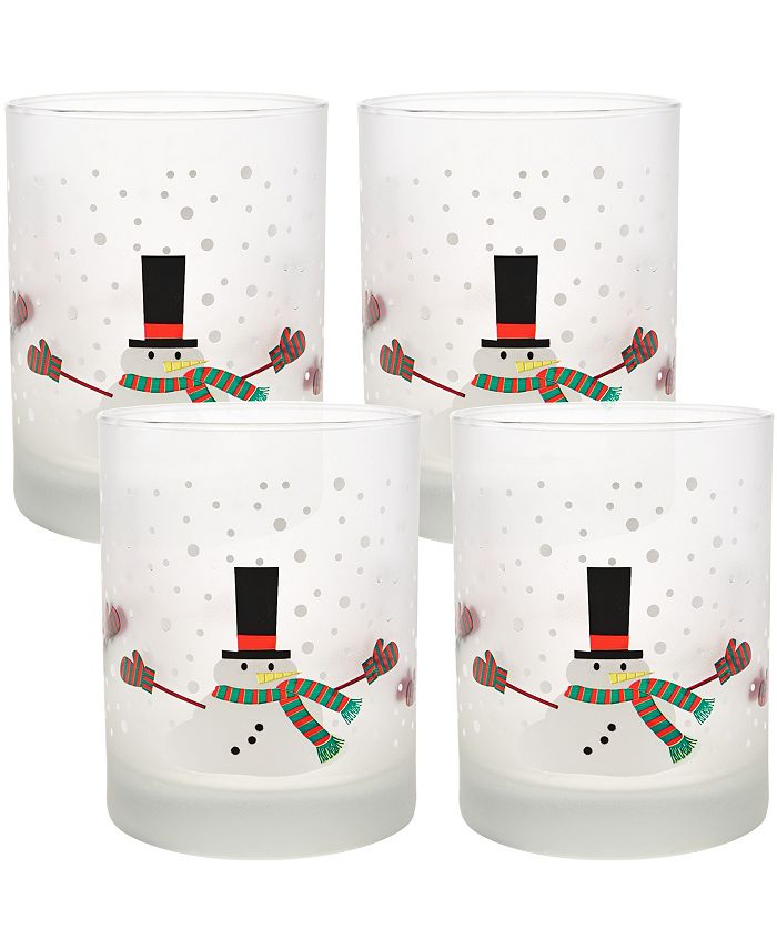 Culver - Melting Snowman14-Ounce Frosted DOF Double Old Fashioned Glass Set of 4