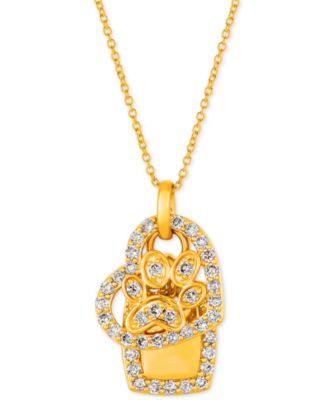 Le Vian - Nude Diamond Heart & Paw Dog Tag 20" Pendant Necklace (7/8 ct. t.w.) in 14k Gold