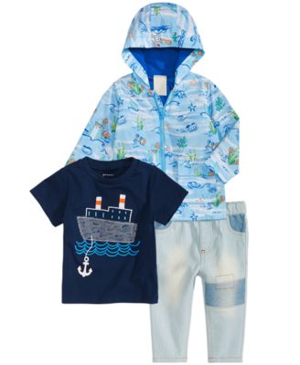 First Impressions Baby Boys Printed Hooded Jacket, Boat-Print T-Shirt & Patches Jeans, Created for Macy's	