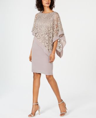 R & M Richards Sequined Lace Poncho Dress - Macy's