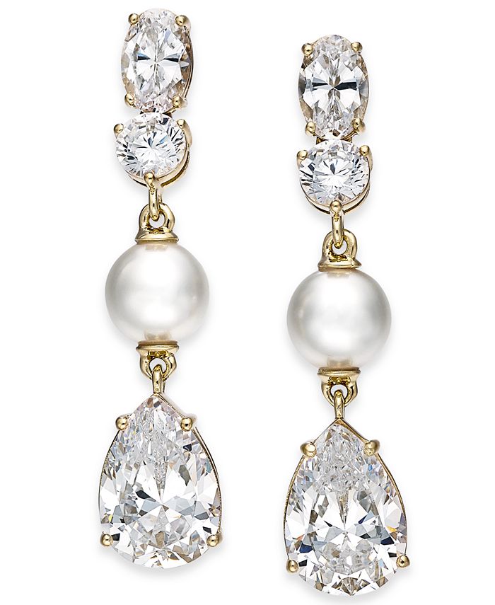 Eliot Danori Gold-Tone Crystal & Imitation Pearl Drop Earrings, Created ...