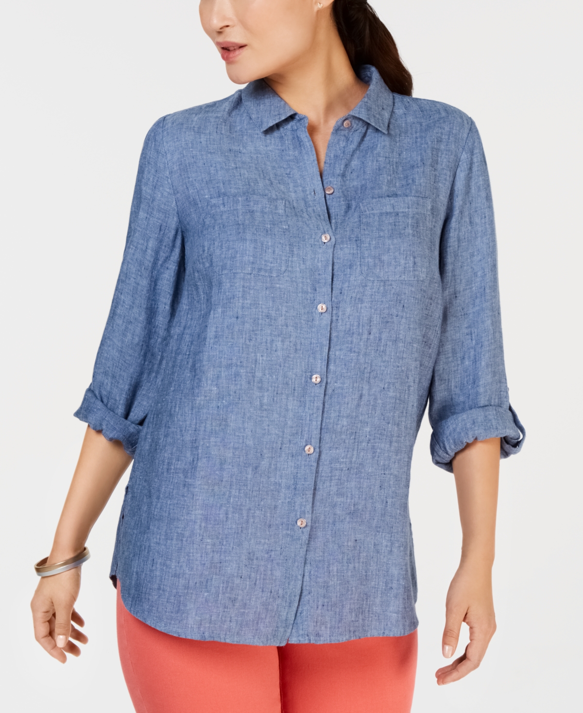 Charter Club Petite 100% Linen Button-front Shirt, Created For Macy's In Nouveau Yellow
