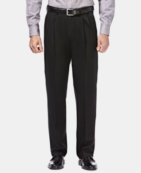 Мужские брюки Haggar Premium No Iron Khaki Classic Fit Pleat Hidden Expandable Waist, цвет: Чёрный
