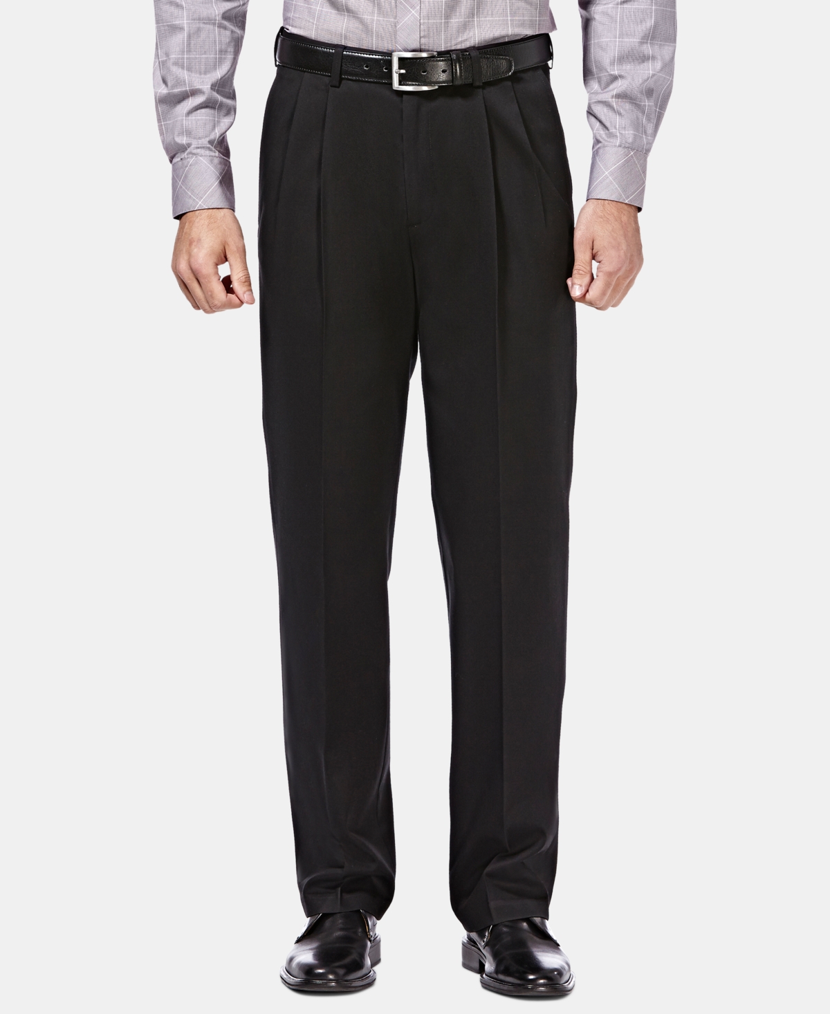 Men's Premium No Iron Khaki Classic Fit Pleat Hidden Expandable Waist Pants - Khaki