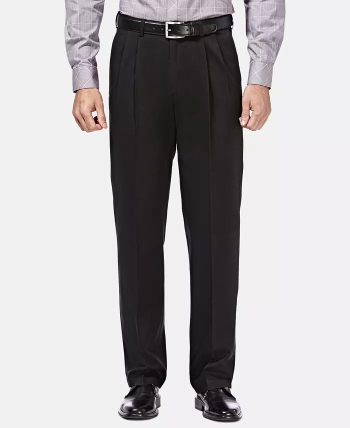 Men's Premium No Iron Khaki Classic Fit Pleat Hidden Expandable Waist Pants