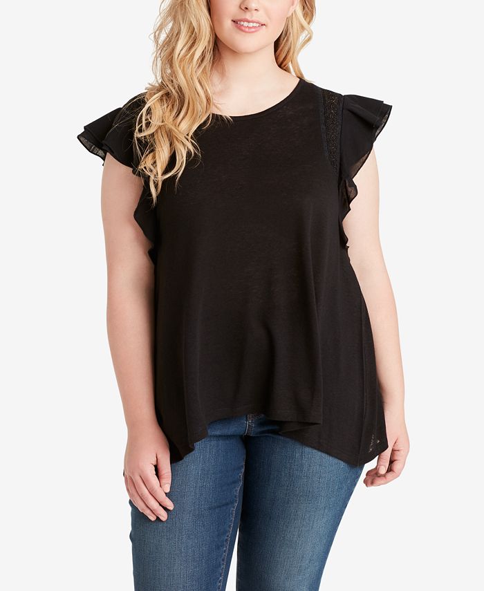 Jessica Simpson Trendy Plus Size Lace-Trim T-Shirt - Macy's