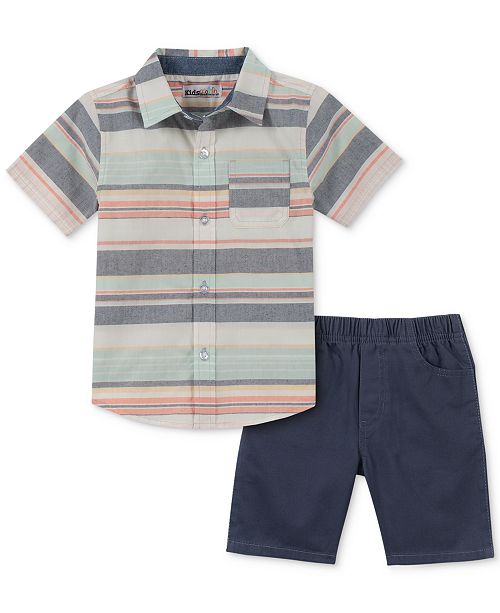 Kids Headquarters Little Boys 2 Pc Striped Woven Shirt Shorts
