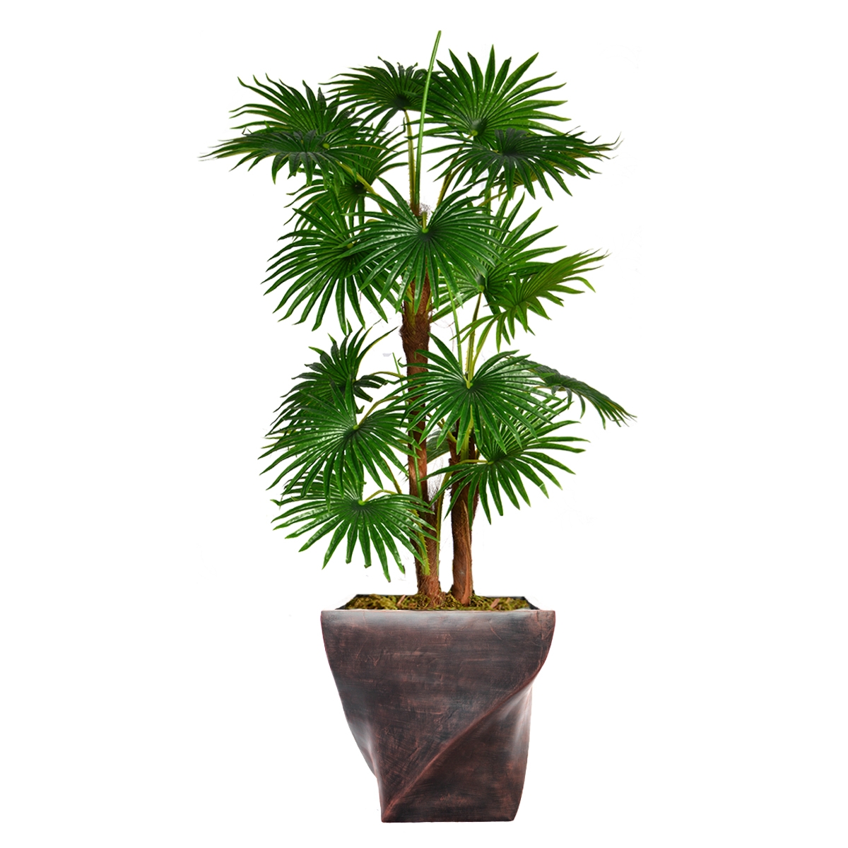 57.5" Tall Fan Palm Tree Artificial Decor Faux Burlap Kit and Fiberstone Planter - Assorted