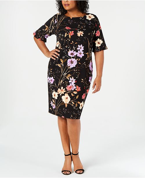Calvin Klein Plus Size Floral-Print Sheath Dress & Reviews - Dresses ...