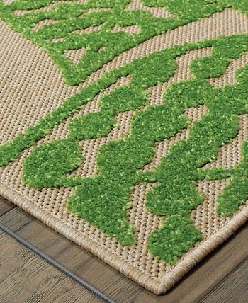Oriental Weavers - Cayman 566F9 Sand/Green 7'10" x 10'10" Indoor/Outdoor Area Rug