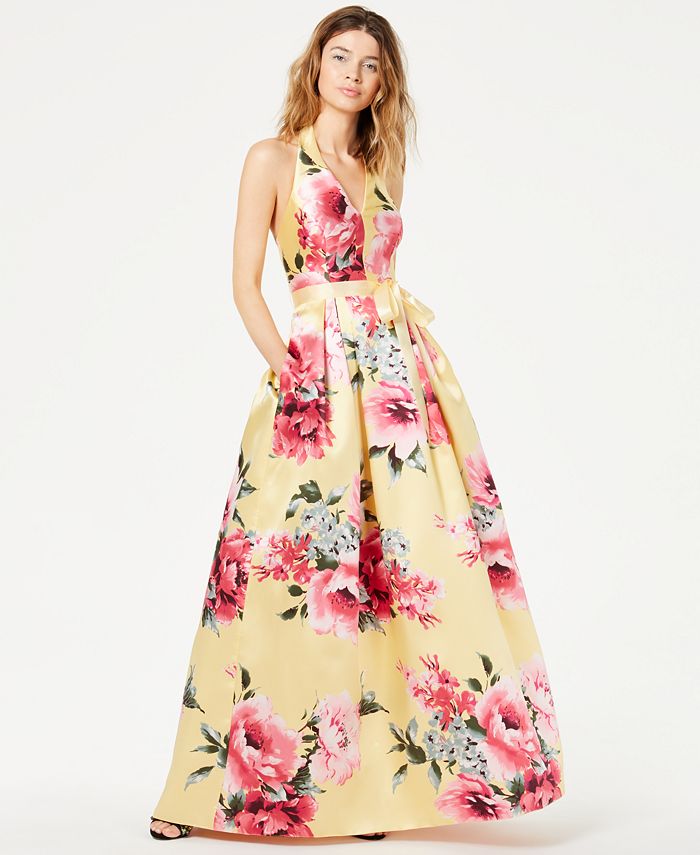 Teeze Me Juniors' Floral-Print Halter Gown, Created for Macy's ...