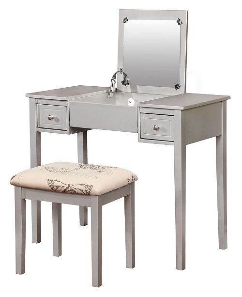 Linon Home Decor Butterfly Vanity Set With Bench And Mirror
