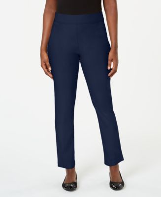 Karen Scott Petite Flat-Front Pull-On Pants, Created for Macy's - Macy's