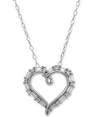 Arabella - Cubic Zirconia Baguette Heart 18" Pendant Necklace in Sterling Silver