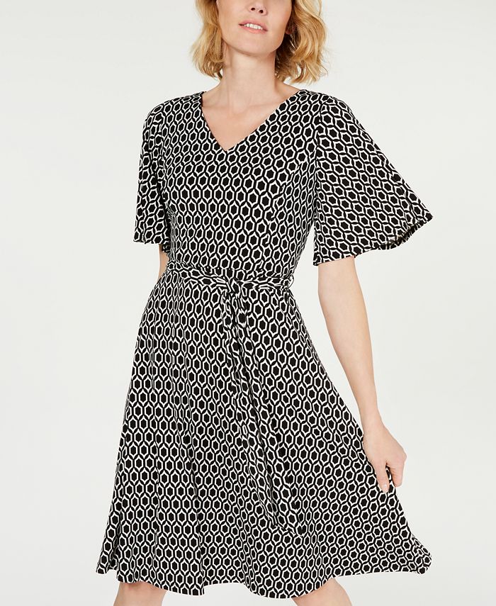 Charter Club Petite Geo-Print V-Neck Dress, Created for Macy's - Macy's